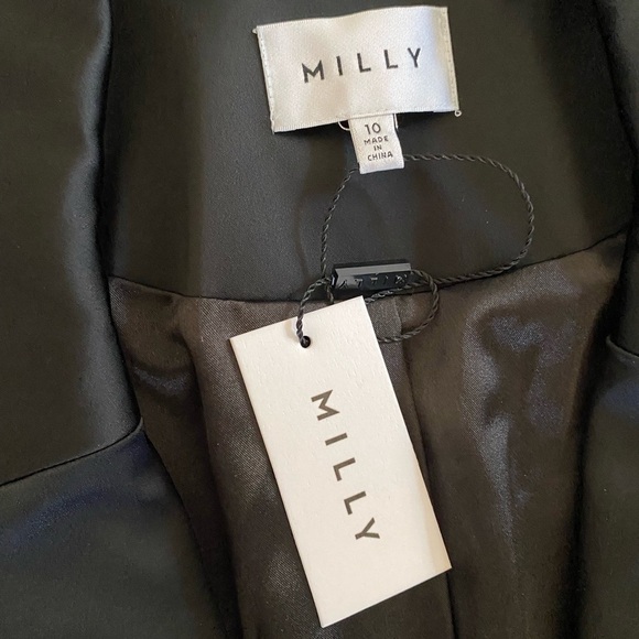 NWT Women’s Milly black stretch satin blazer mini dress double breasted size 10 - Picture 4 of 6
